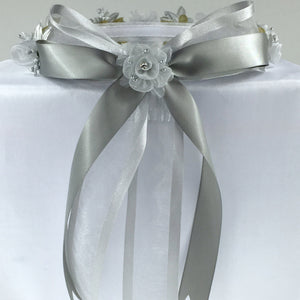 Silver Gray Floral Organza Crown Headband