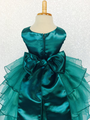 Teal Organza Ruffle Sleeveless Satin Dress