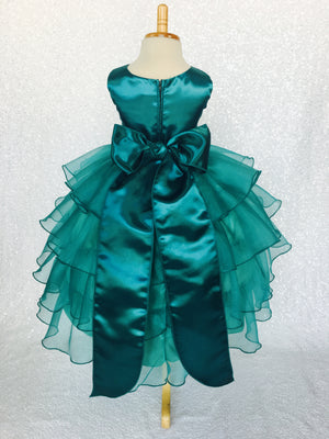 Teal Organza Ruffle Sleeveless Satin Dress