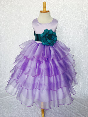 Lilac Sleeveless Satin Organza Ruffle Dress