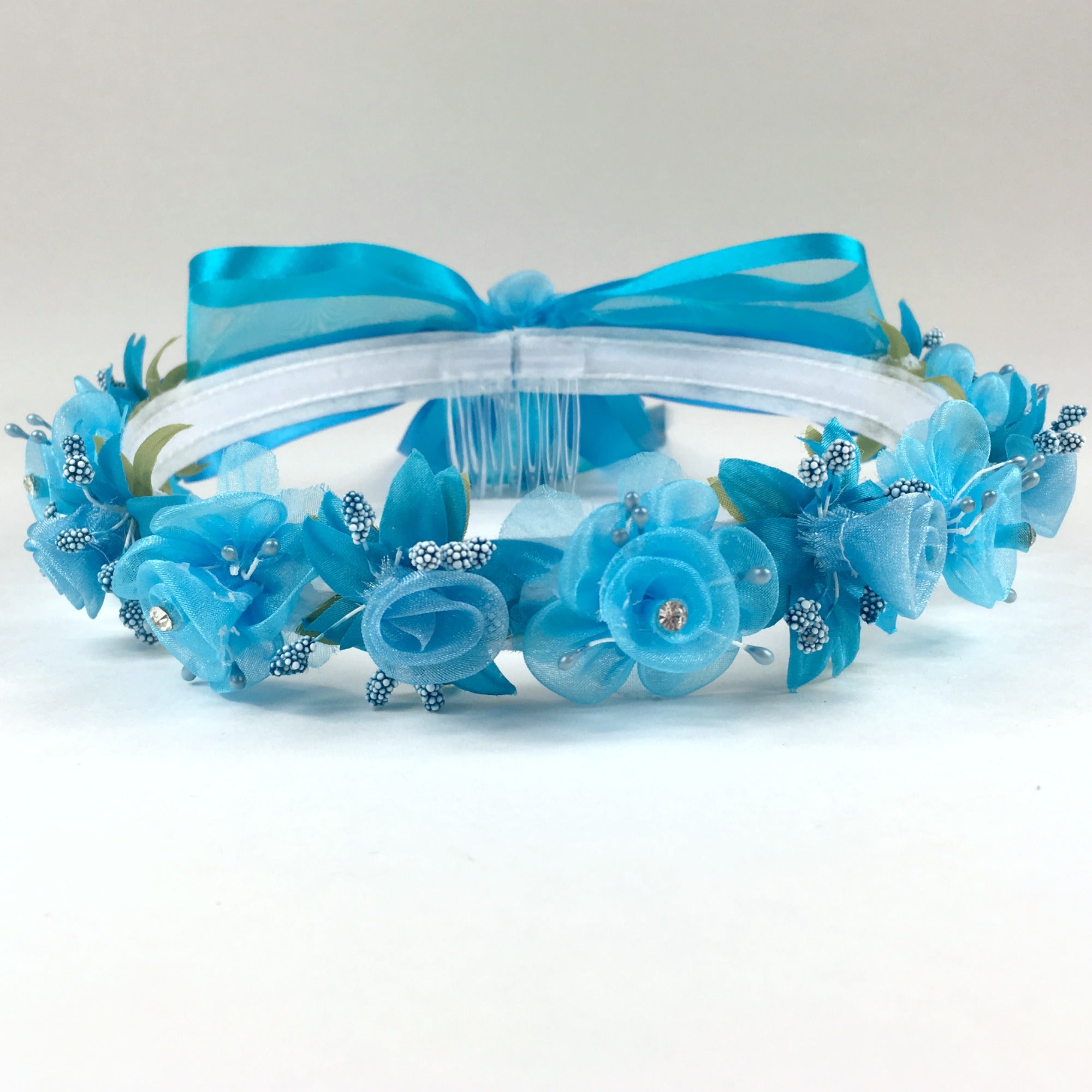 Aqua Floral Organza Crown Headband