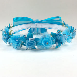 Aqua Floral Organza Crown Headband