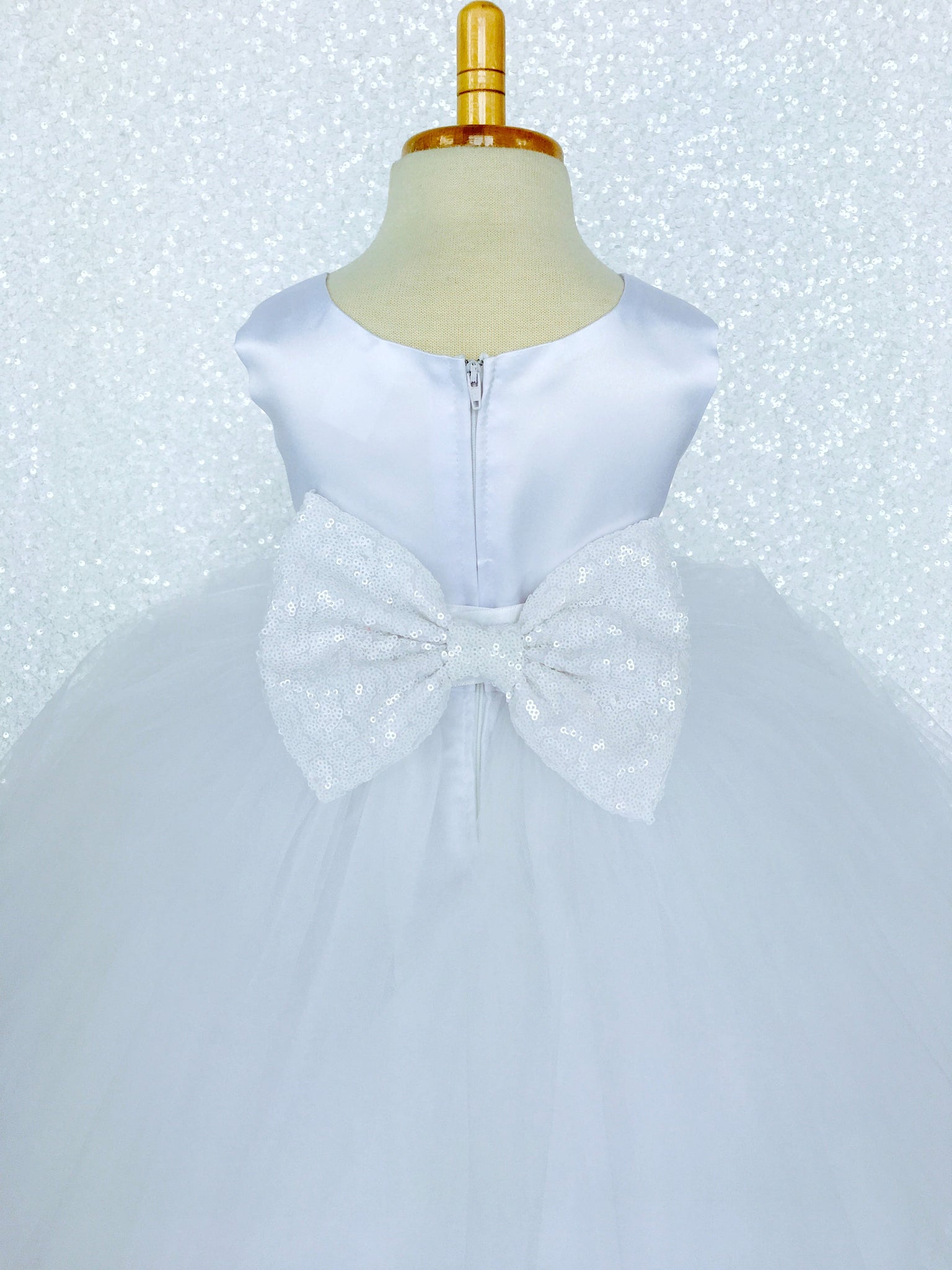 Sleeveless White 4 Layer Tulle Princess Dress Aqua Sequin Bow Ribbon