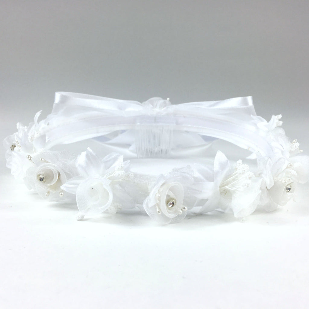 White Floral Organza Crown Headband