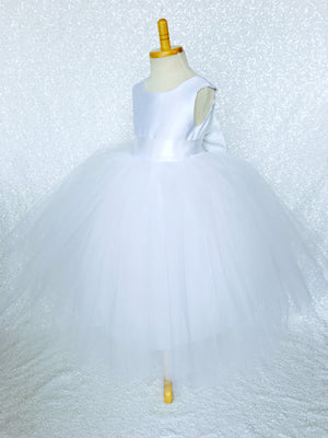 Sleeveless White 4 Layer Tulle Princess Dress Sequin Bow Ribbon