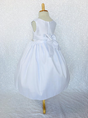 White Shantung Pearl Sleeveless Dress