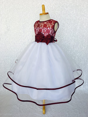 Burgundy Lace Satin Bias 2 Layer White Tulle Keyhole Dress