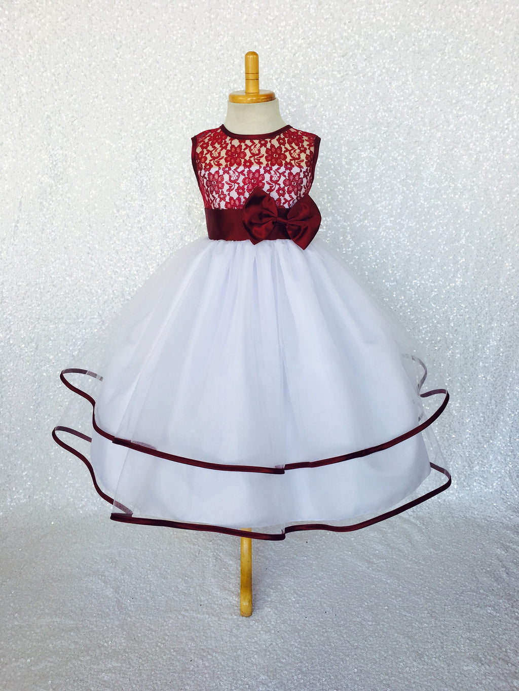 Burgundy Lace Satin Bias 2 Layer White Tulle Keyhole Dress