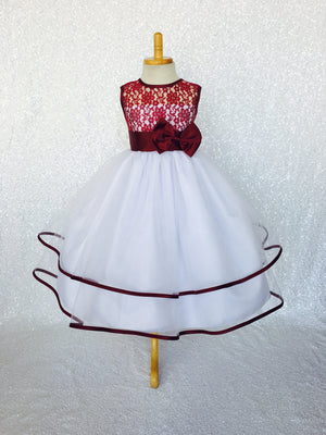 Burgundy Lace Satin Bias 2 Layer White Tulle Keyhole Dress