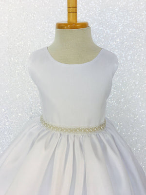 White Shantung Pearl Sleeveless Dress