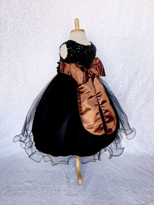 Black Dress Fishing Line 2 Layer Sequin Brown Satin Sash