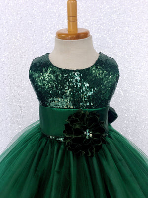 Hunter Green Sequence Fishing Line 2 Layer Gown Satin Sash