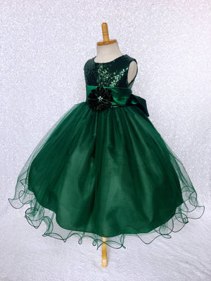 Hunter Green Sequence Fishing Line 2 Layer Gown Satin Sash