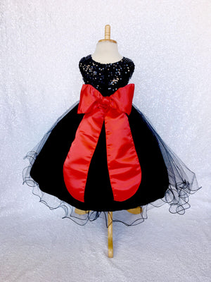 Sequence Black FL 2 Layer Red Satin Sash Velvet Flower Gown