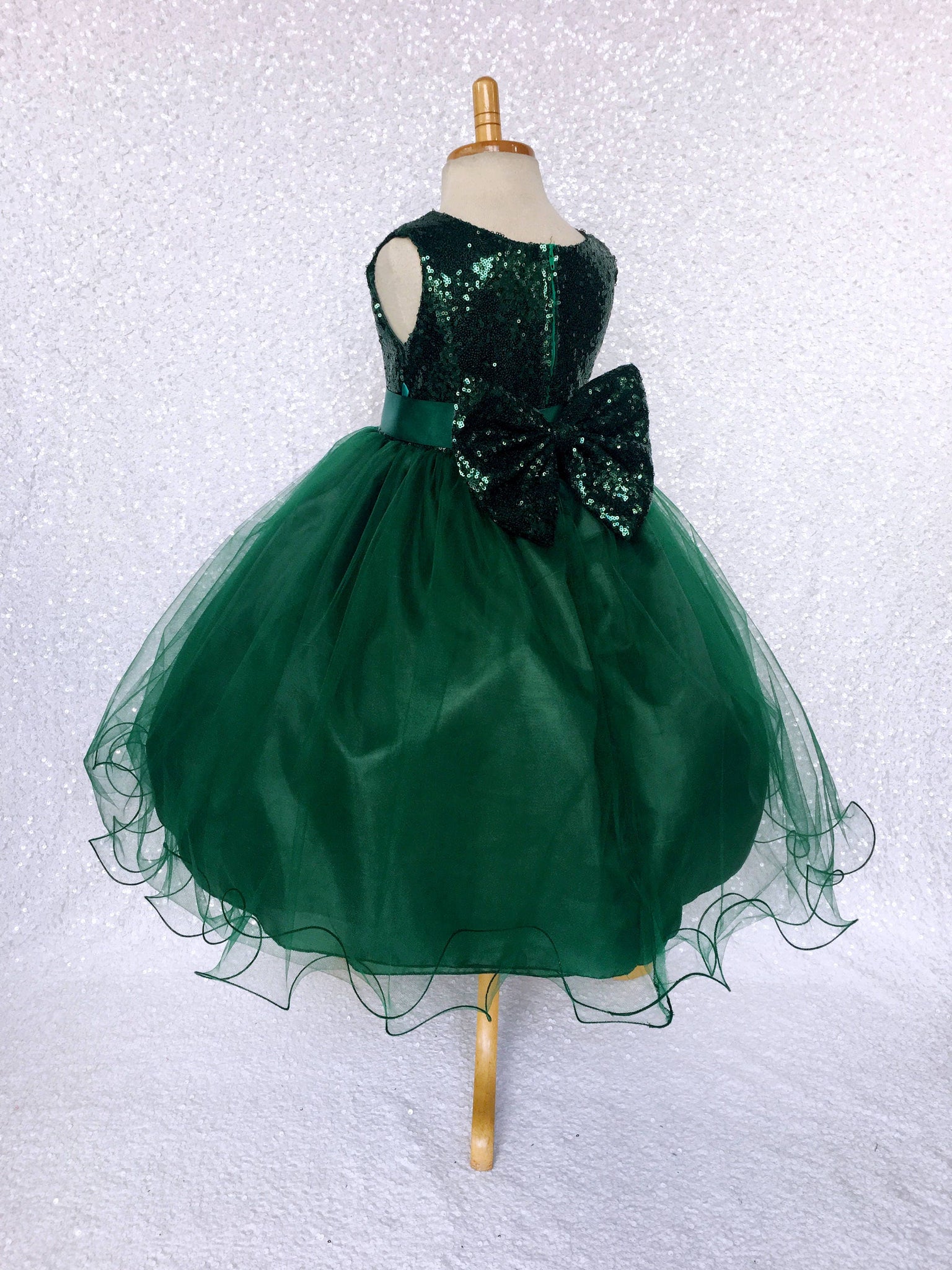 Hunter Green Sequin Bow 2 Layer Tulle Dress