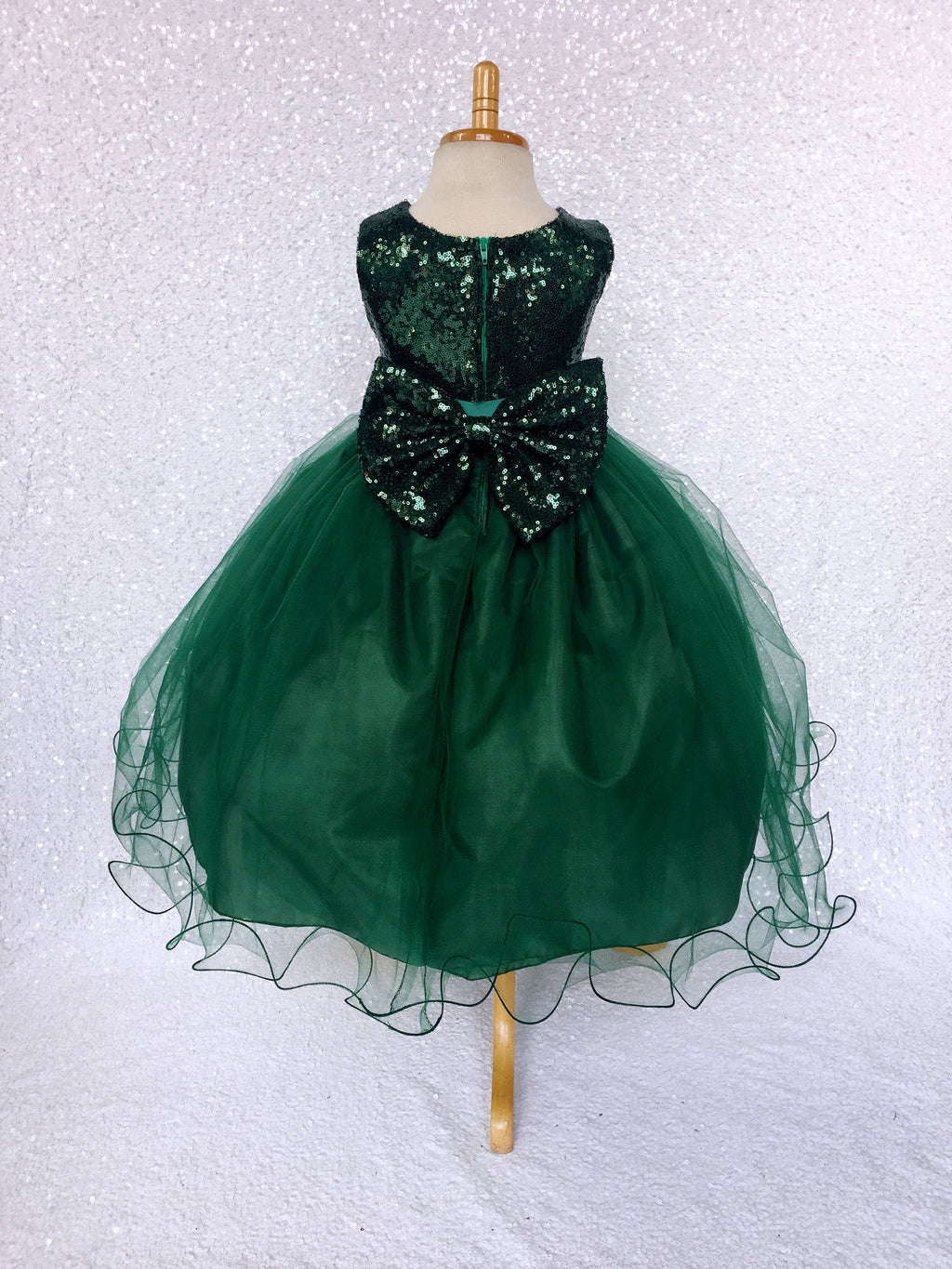 Hunter Green Sequin Bow 2 Layer Tulle Dress