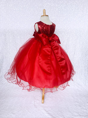 Red Mini Sequin Tulle Fishing Line Dress Velvet Flower