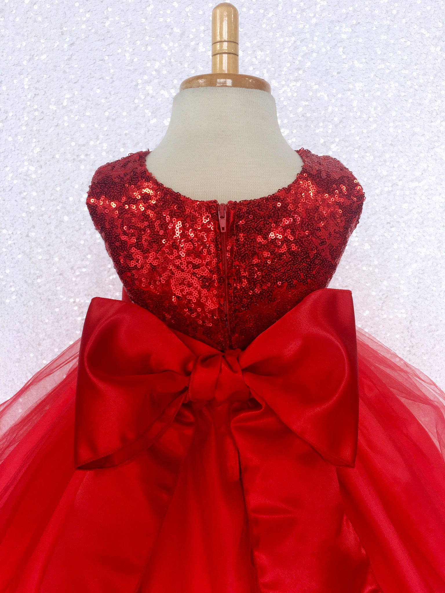 Red Mini Sequin Tulle Fishing Line Dress Velvet Flower