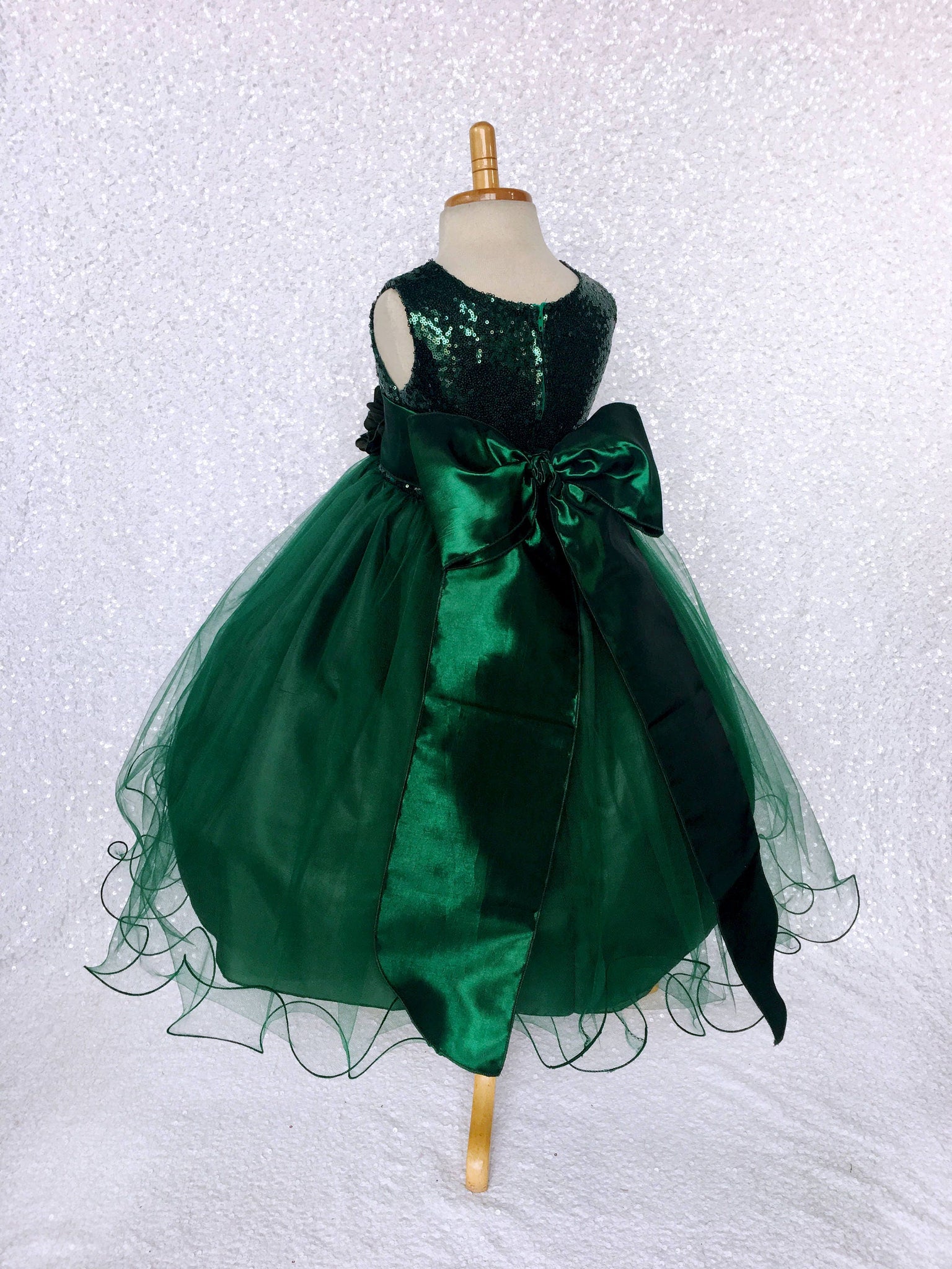 Hunter Green Sequence Fishing Line 2 Layer Gown Satin Sash