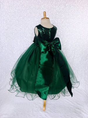 Hunter Green Sequence Fishing Line 2 Layer Gown Satin Sash