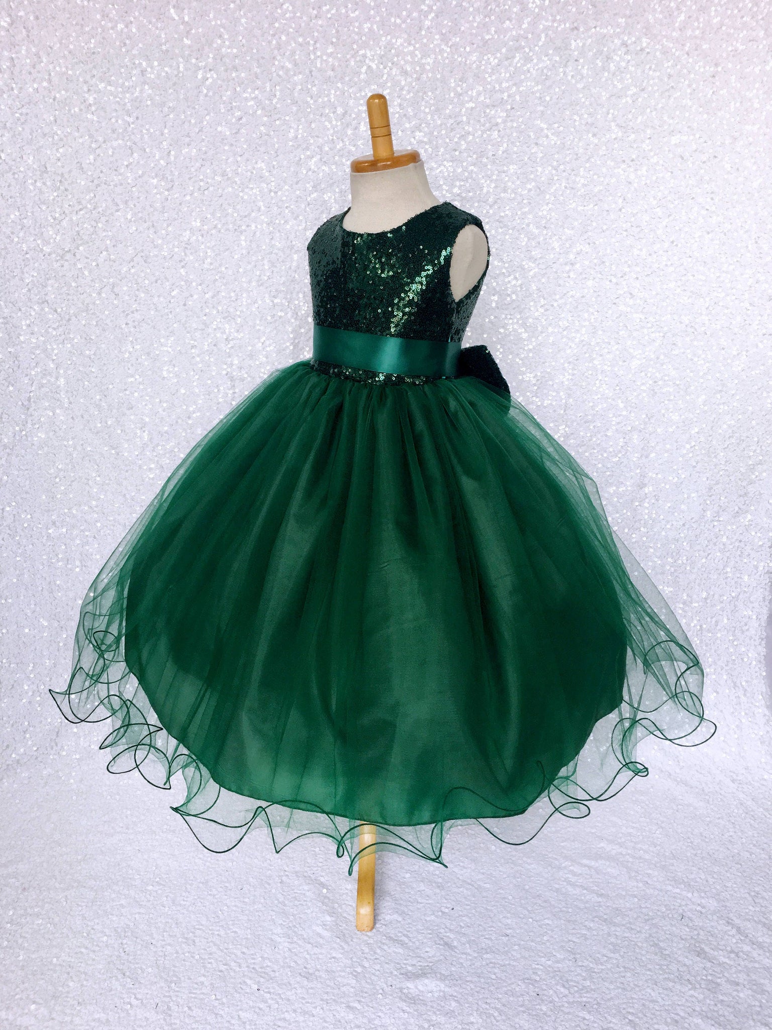 Hunter Green Sequin Bow 2 Layer Tulle Dress