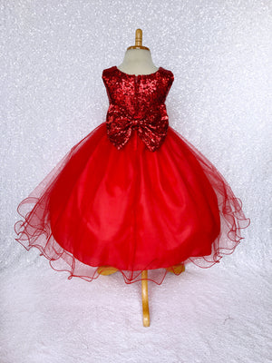 Fishing Line Sleeveless 2 Layer Red Mini Sequence Bow Gown