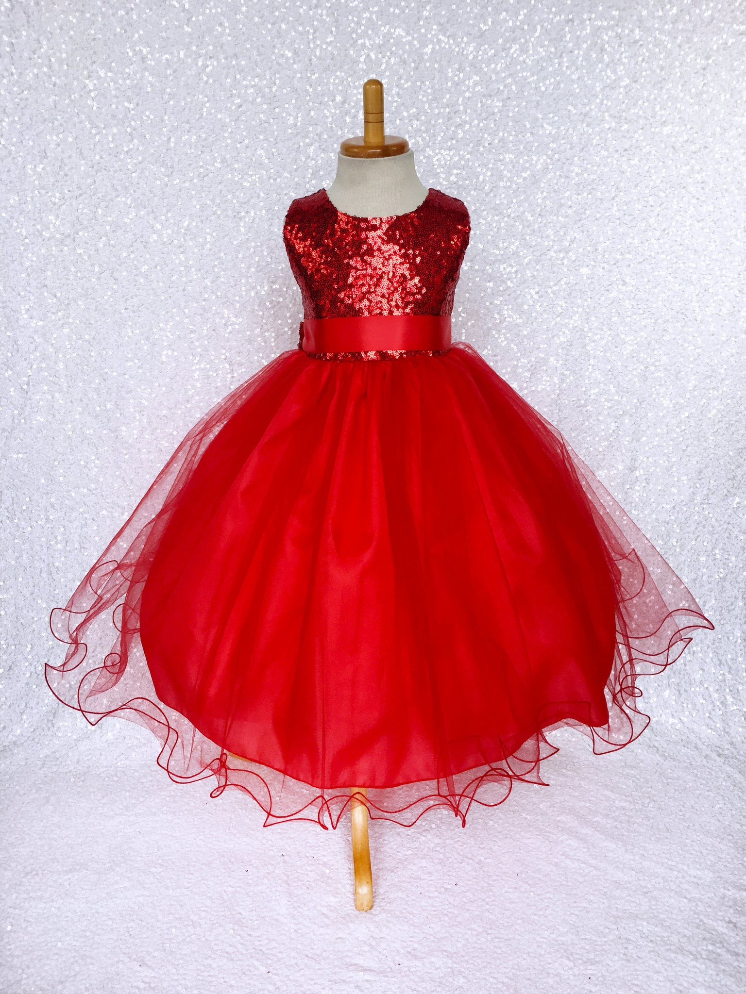 Fishing Line Sleeveless 2 Layer Red Mini Sequence Bow Gown