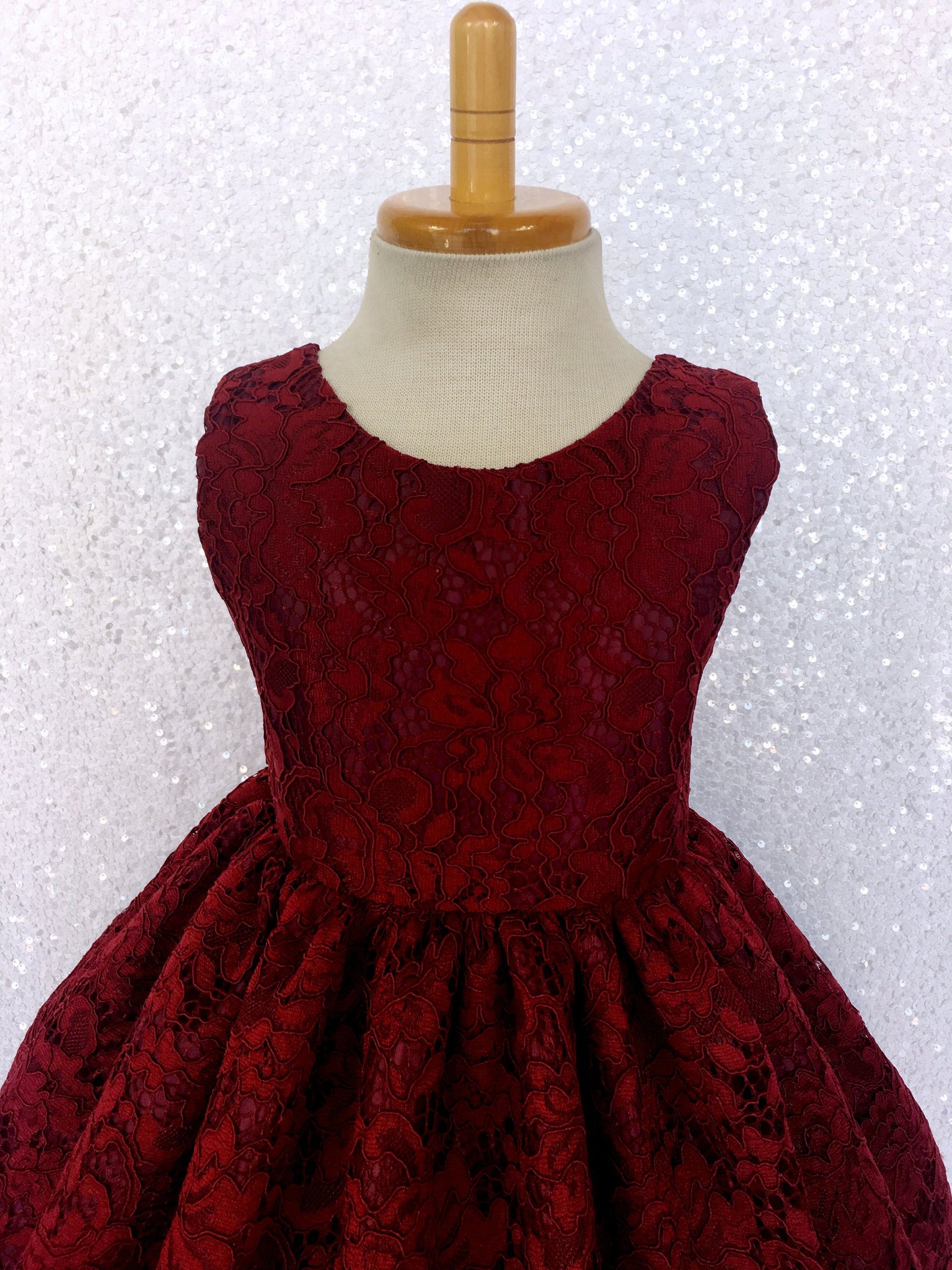 Burgundy French Lace V-Back Sleeveless Dress Bow