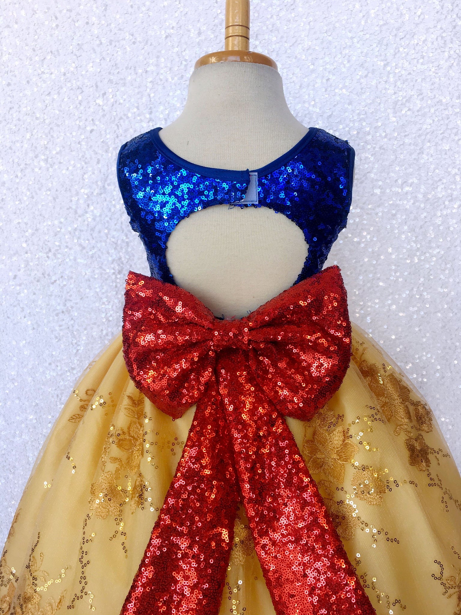 Keyhole Sleeveless Mini Sequin Snow White Inspired Dress Bow