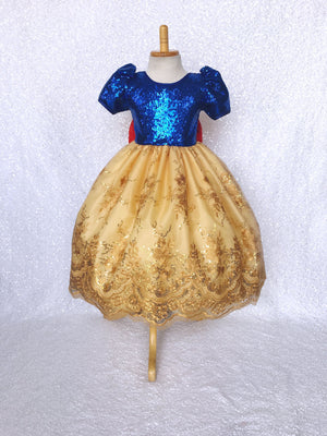 Mini Sequin  Keyhole Snow White Inspired Gown Lace Bow