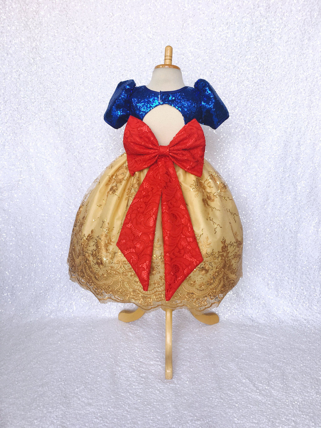 Mini Sequin  Keyhole Snow White Inspired Gown Lace Bow