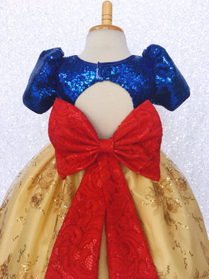 Mini Sequin  Keyhole Snow White Inspired Gown Lace Bow