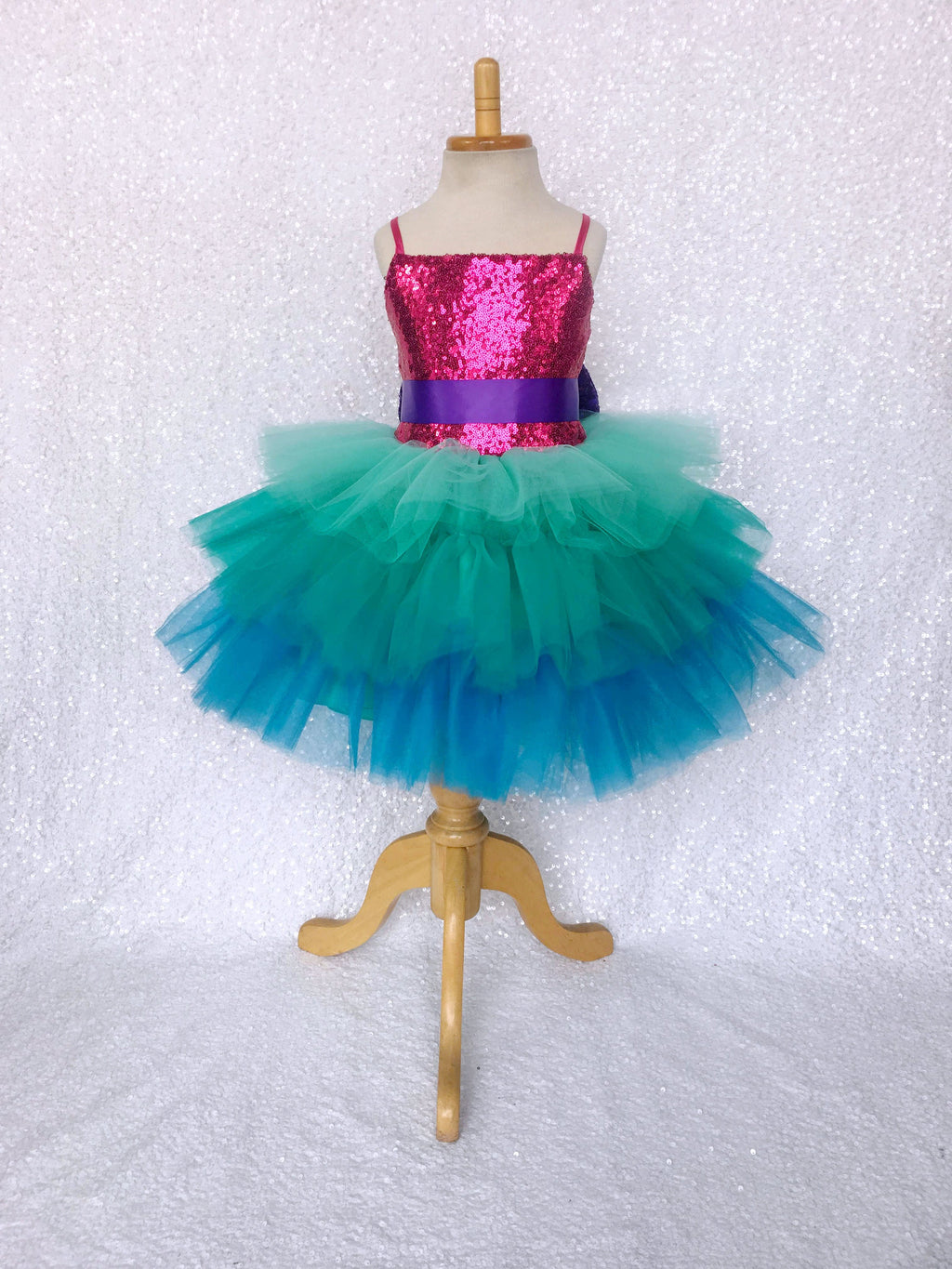 Trolls Inspired Mermaid Mini Sequin Tulle Ruffle Gown