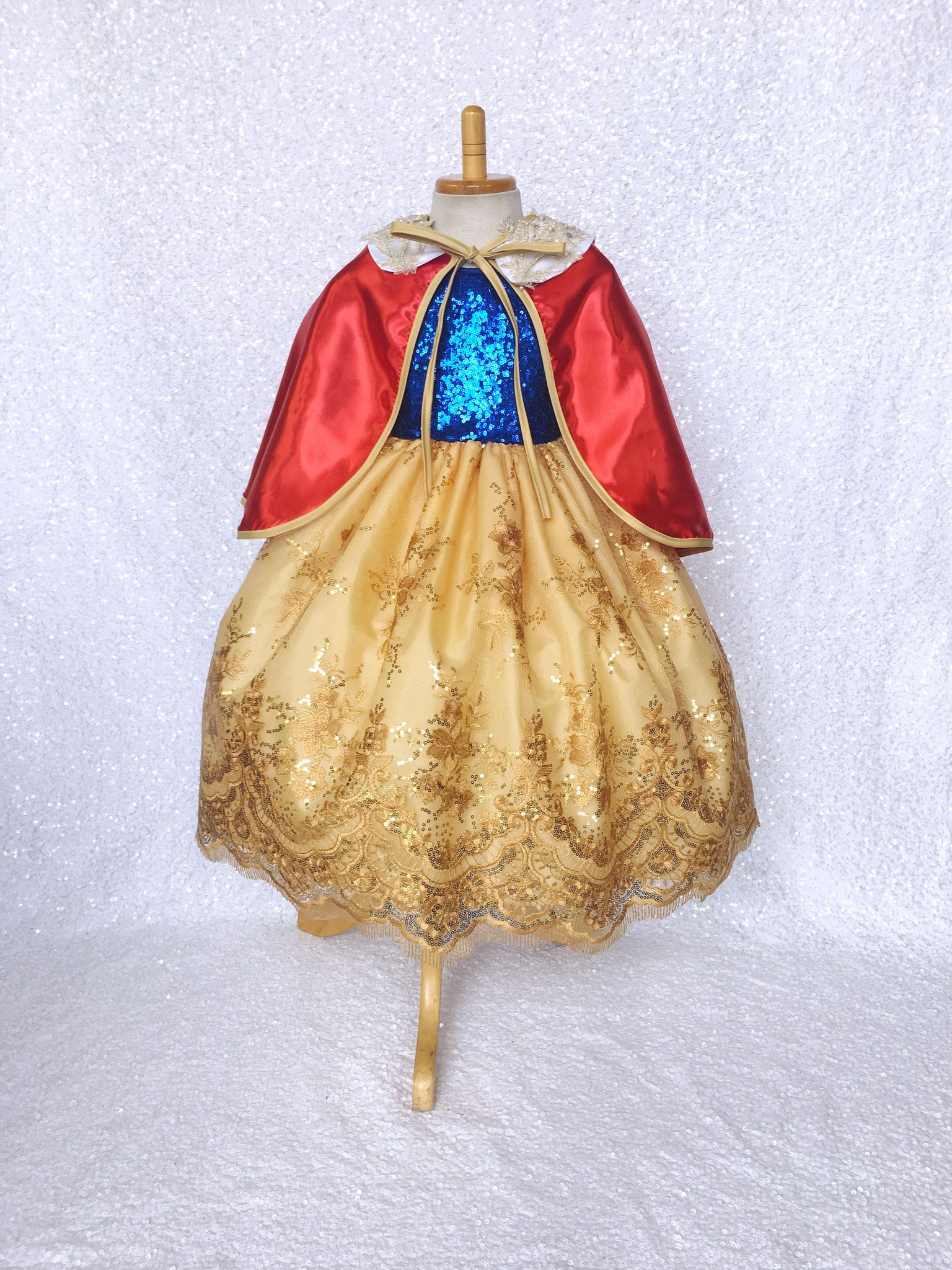 Mini Sequin  Keyhole Snow White Inspired Gown Lace Bow