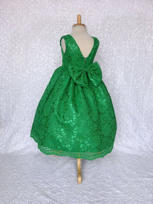 Sleeveless Kelly Green French Lace V-Back Dress Bow