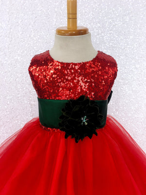 Sequin Fishing Line Tulle Red Gown Hunter Green Velvet Flower