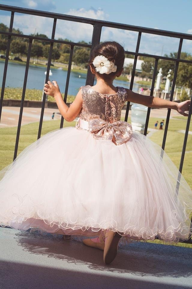 Rose Gold FL Mini Sequin 2 Layer Tulle Dress Bow