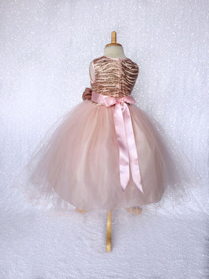 Glitter Striped Rose Gold Blush Tulle Gown Mini Sequin Bow Ribbon