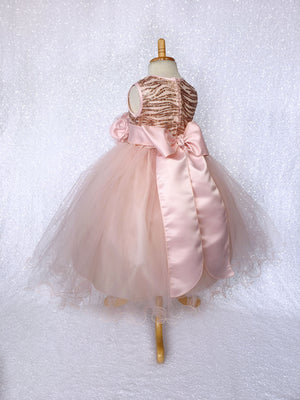 Sleeveless Rose Gold Glitter Satin Mesh Tulle Gown Sash Flower