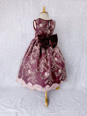 Sleeveless Burgundy Floral Mesh Blush Pink Embroidery Lace Dress