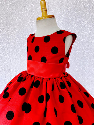 Red & Black Polka Dot Knee Length Ribbon Lady Bug Dress