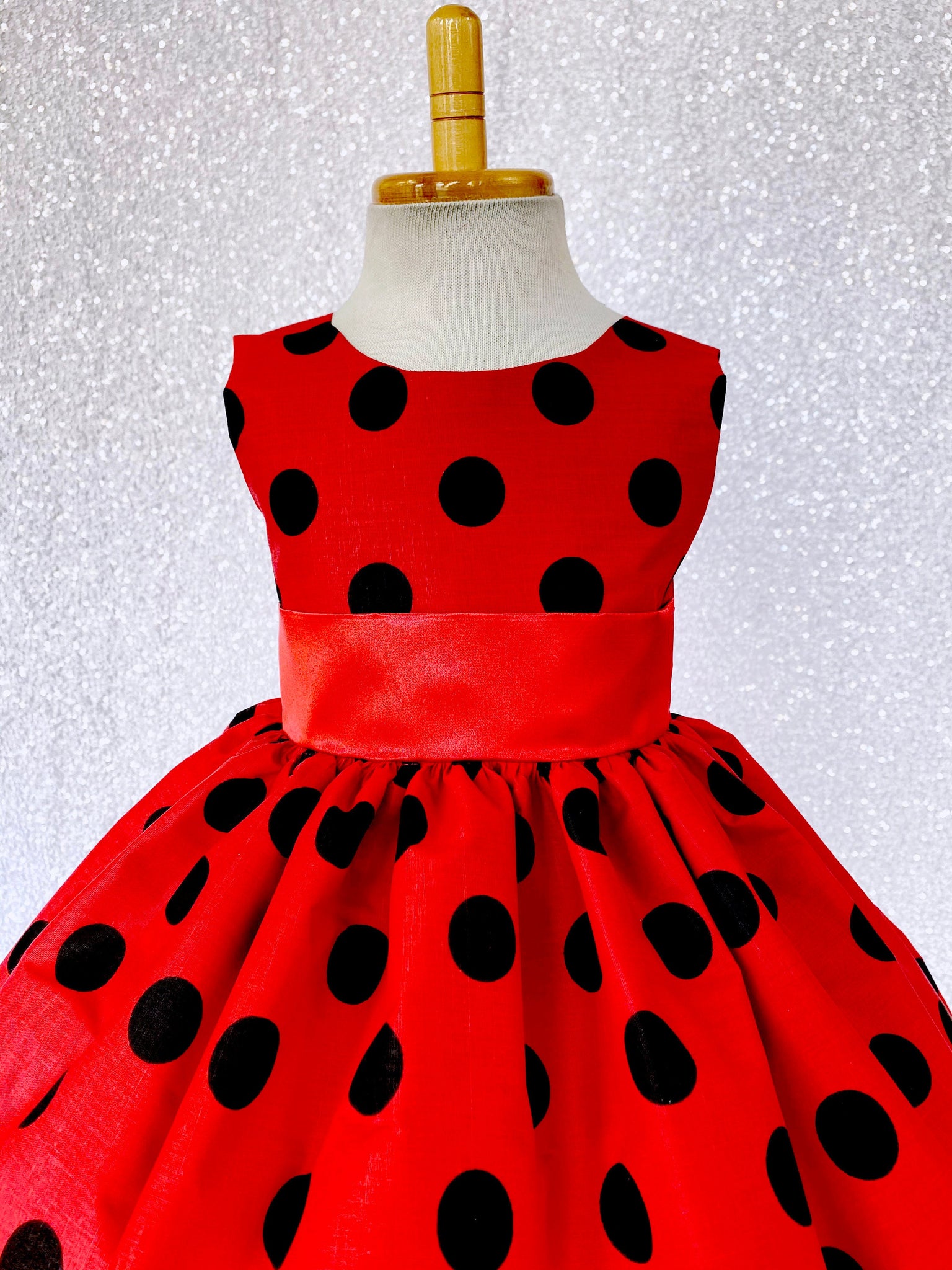 Red & Black Polka Dot Knee Length Ribbon Lady Bug Dress