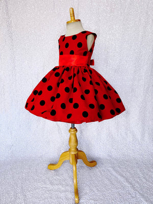 Red & Black Polka Dot Knee Length Ribbon Lady Bug Dress