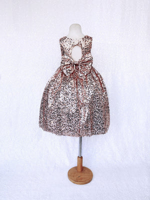 Open Back Keyhole Sleeveless Rose Gold Full Sequin Blush Bow Gown