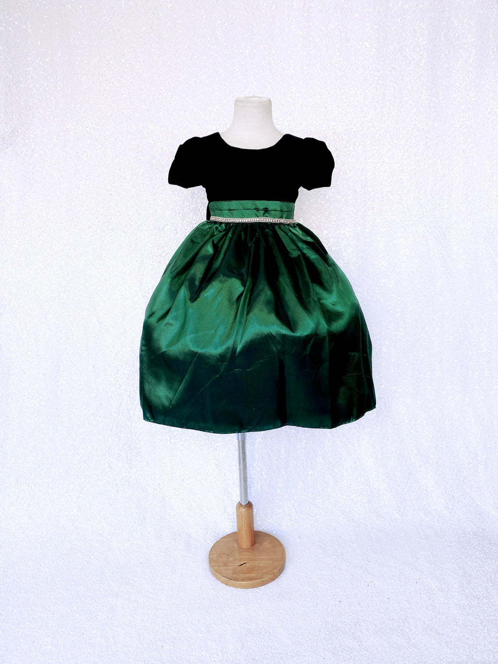 Hunter Green Taffeta Velvet Black Short Sleeve Gown