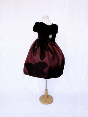 Short Sleeve Velvet Black Burgundy Taffeta Dress