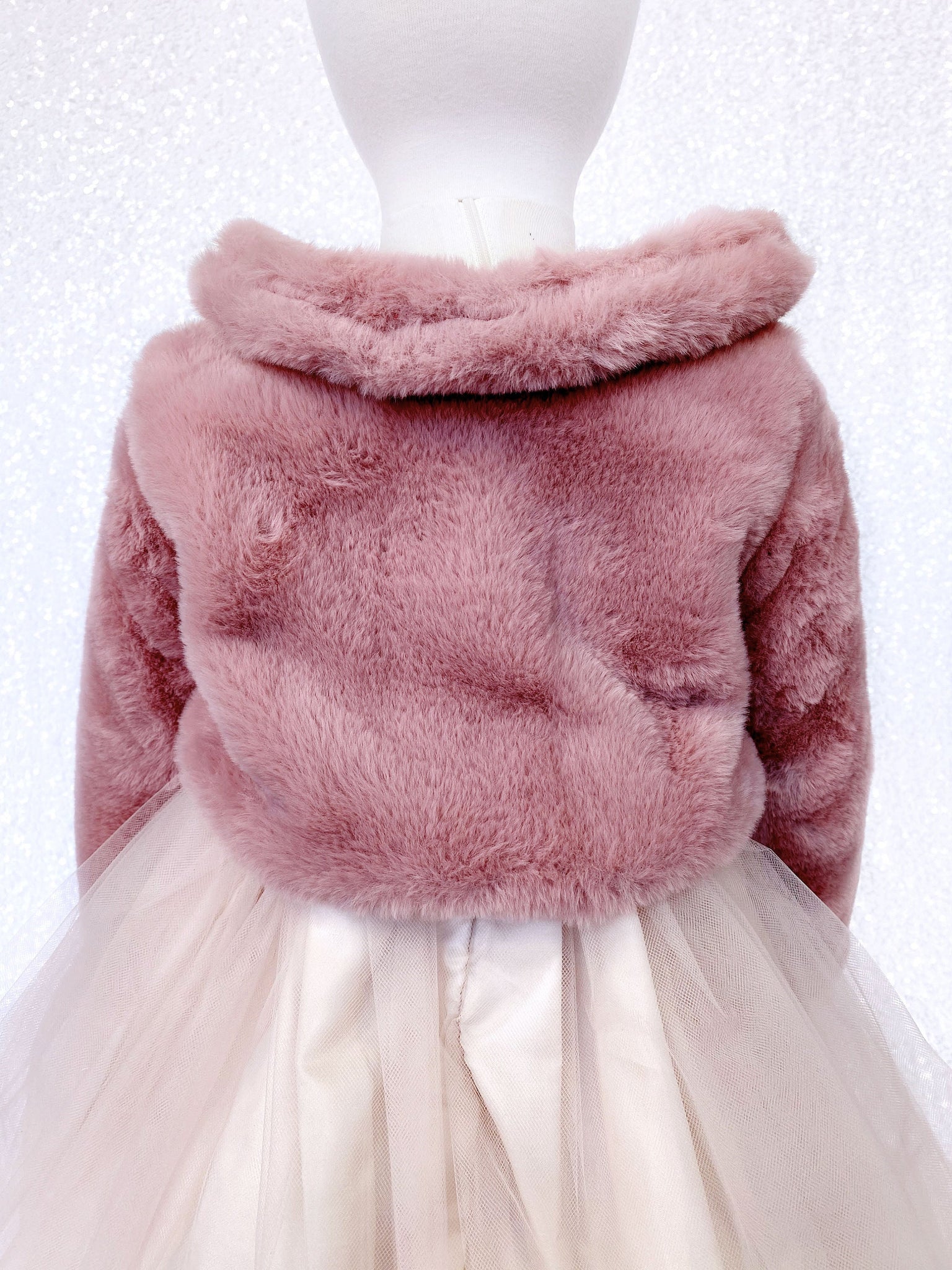 Faux Fur Dusty Rose Pink Long Sleeve Kid Jacket Open Front Collar Coat