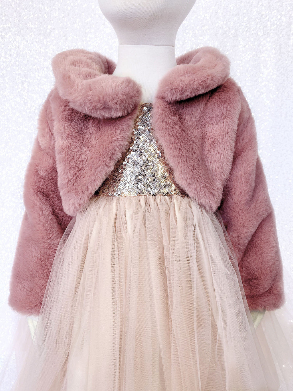 Faux Fur Dusty Rose Pink Long Sleeve Kid Jacket Open Front Collar Coat