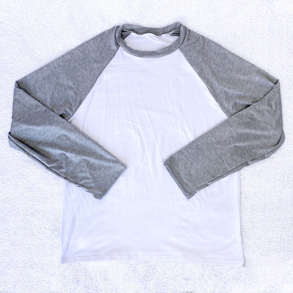 Grey Gray White Unisex Long Sleeve PJ Top Adult