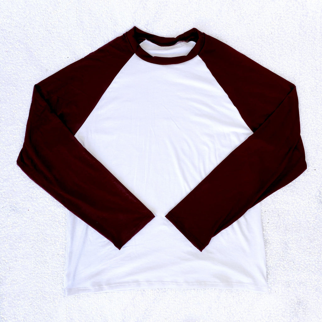 Burgundy White Adult Unisex Long Sleeve Pajama Shirt